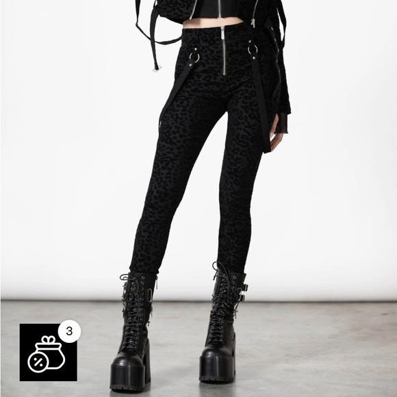Killstar Hellcat Black Leopard Print High Waisted Skinny Pants XS Like New - Picture 4 of 15